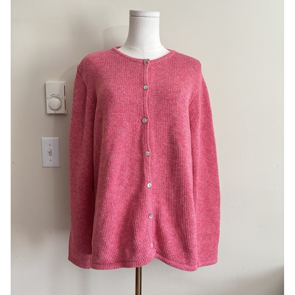 LL Bean Womens XL Thick Knit Cardigan Cottagecore Y2K Pink Cotton Coastal Cute